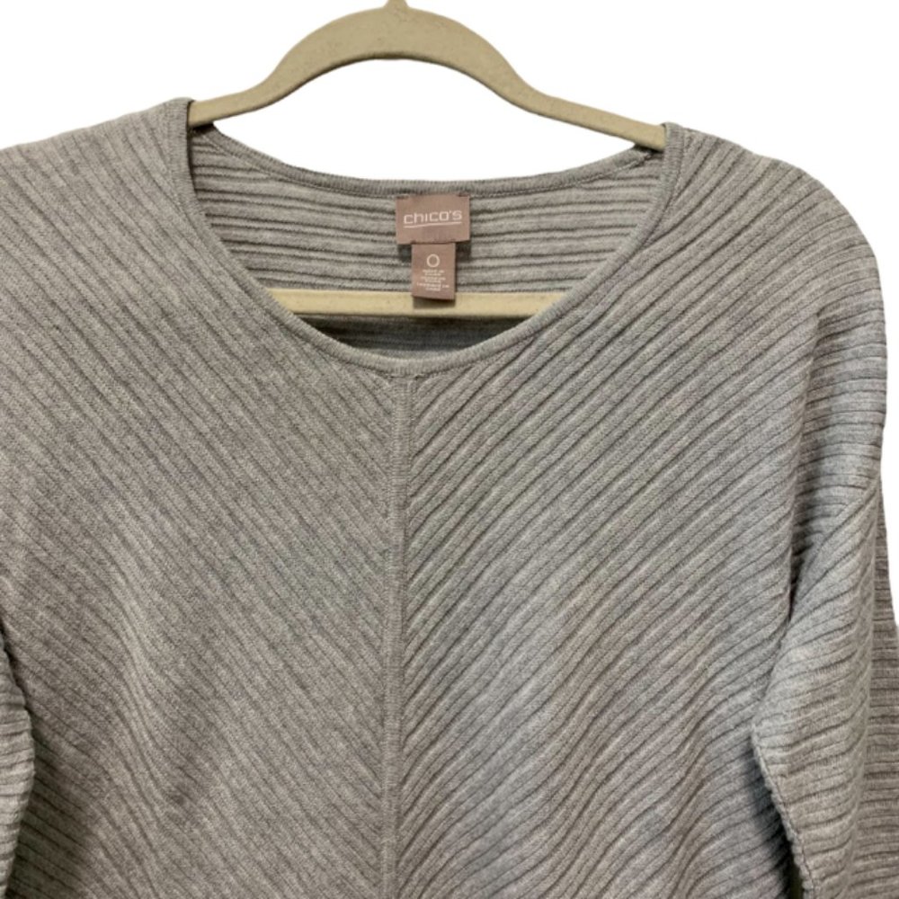 Chicos Gray Textured Pullover Sweater Light 3/4 S… - image 2